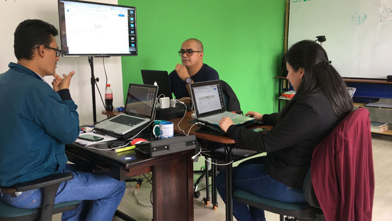 Some Colombian Sign Language translation team members at work